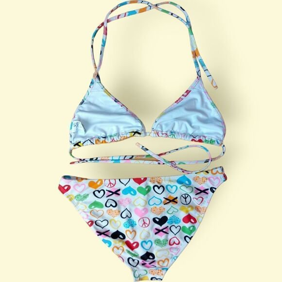 🌼4/$30 Bamboo Island White Peace & Love Bikini Swim Set Medium - Picture 4 of 5
